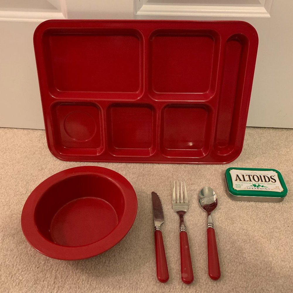 Cambria kids divided plate, stainless silverware